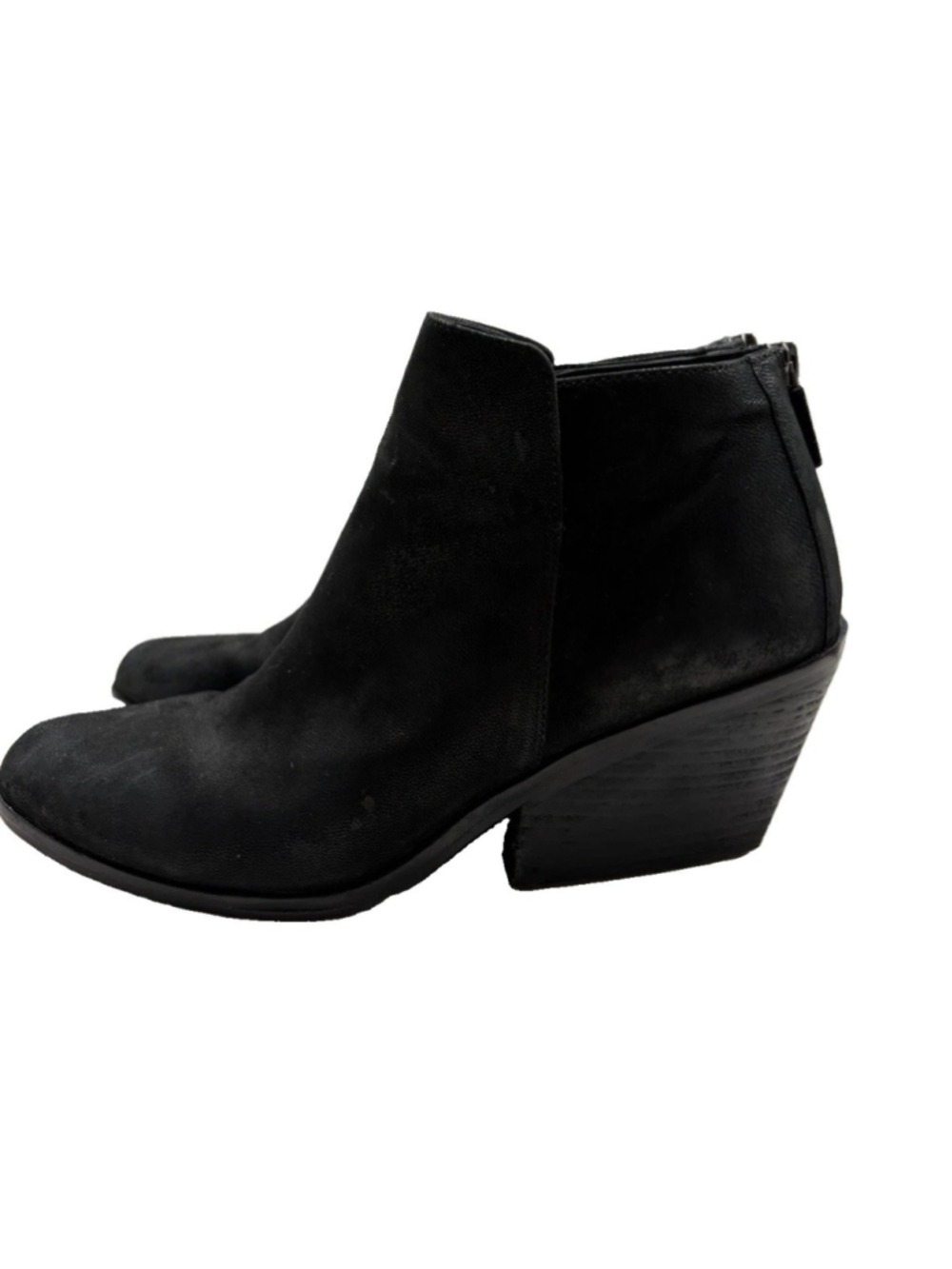 Eileen Fisher Black Leather Ankle Booties Women’s 9.5 Back Zip Block Heel - Picture 1 of 11